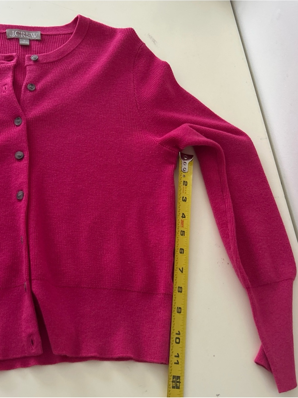 J. Crew Vintage Style Bright Strawberry Pink Button Front Crewneck Cardigan Sz M - Picture 13 of 16